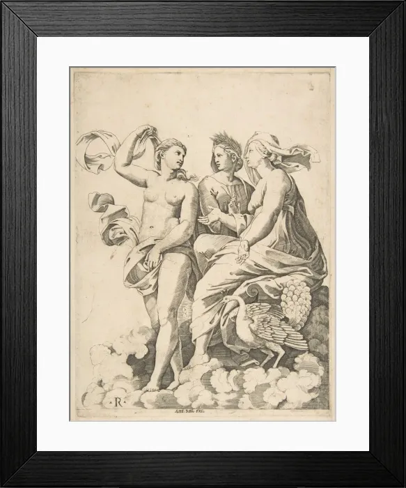 Framed Print : Juno, Ceres, and Psyche in the clouds conversing, Juno seated with a peacock at her Framed Print : Juno, Ceres, and Psyche in the clouds conversing, Juno seated with a peacock at her