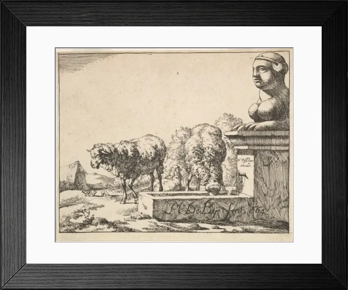 Framed Print : Sheep, from a set of 16 plates, 1664. Creator: Marcus de Bye Framed Print : Sheep, from a set of 16 plates, 1664. Creator: Marcus de Bye
