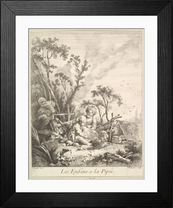 Framed Print : Children Catching Birds. Creator: Marie Madeleine Igonet Framed Print : Children Catching Birds. Creator: Marie Madeleine Igonet