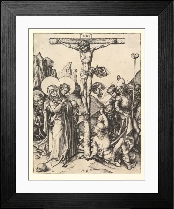 Framed Print : Crucifixion, ca. 1435-1491. Creator: Martin Schongauer Framed Print : Crucifixion, ca. 1435-1491. Creator: Martin Schongauer