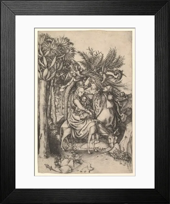 Framed Print : Rest on the Flight into Egypt, ca. 1435-1491. Creator: Martin Schongauer Framed Print : Rest on the Flight into Egypt, ca. 1435-1491. Creator: Martin Schongauer