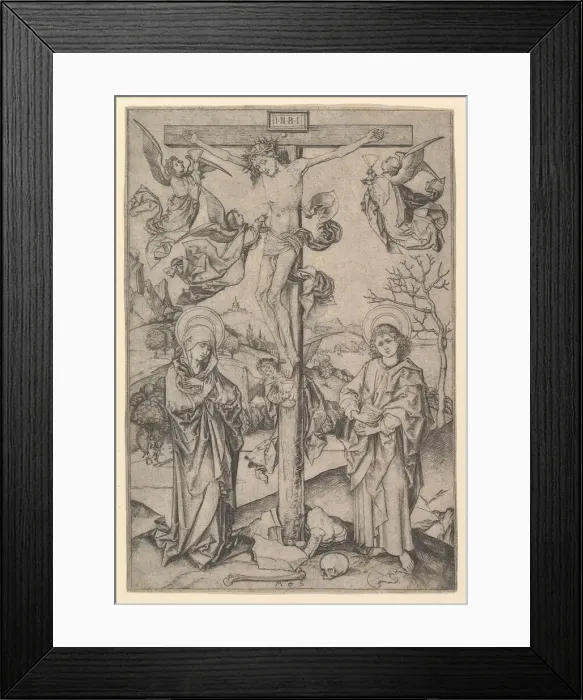 Framed Print : The Crucifixion with Four Angels, ca. 1435-1491. Creator: Martin Schongauer Framed Print : The Crucifixion with Four Angels, ca. 1435-1491. Creator: Martin Schongauer