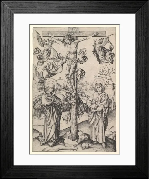 Framed Print : Crucifixion with Four Angels, ca. 1435-1491. Creator: Martin Schongauer Framed Print : Crucifixion with Four Angels, ca. 1435-1491. Creator: Martin Schongauer