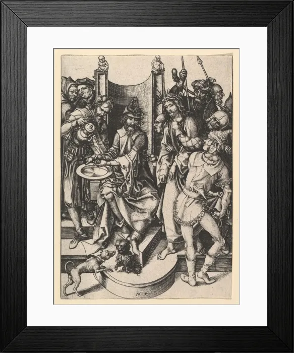 Framed Print : Pilate Washing His Hands, ca. 1435-1491. Creator: Martin Schongauer