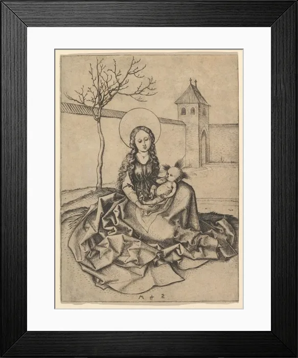 Framed Print : The Madonna and Child in the Courtyard, ca. 1435-1491. Creator: Martin Schongauer Framed Print : The Madonna and Child in the Courtyard, ca. 1435-1491. Creator: Martin Schongauer