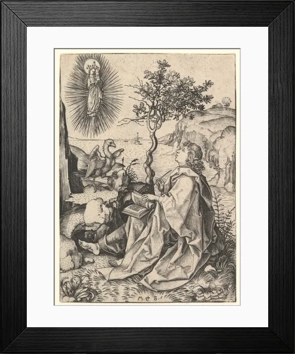 Framed Print : Saint John on Patmos, ca. 1435-1491. Creator: Martin Schongauer Framed Print : Saint John on Patmos, ca. 1435-1491. Creator: Martin Schongauer