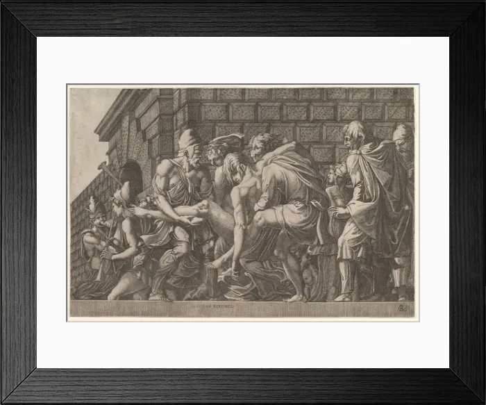 Framed Print : The Wounded Paris Carried from the Field of Battle. Creator: Master FG Framed Print : The Wounded Paris Carried from the Field of Battle. Creator: Master FG