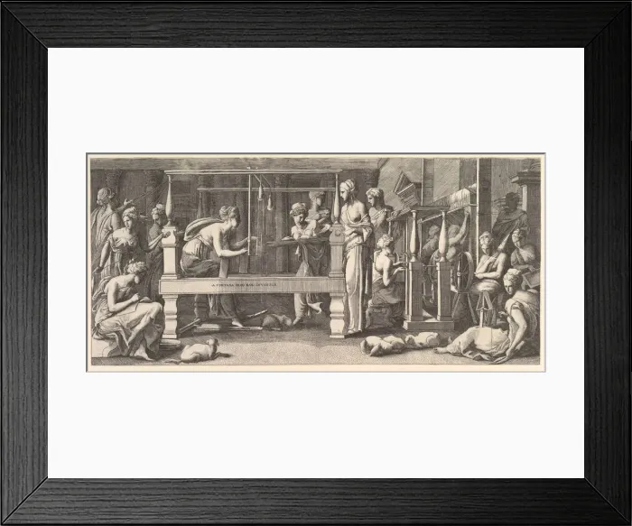 Framed Print : Women spinning, weaving and sewing, 1540-50. Creator: Master FG Framed Print : Women spinning, weaving and sewing, 1540-50. Creator: Master FG