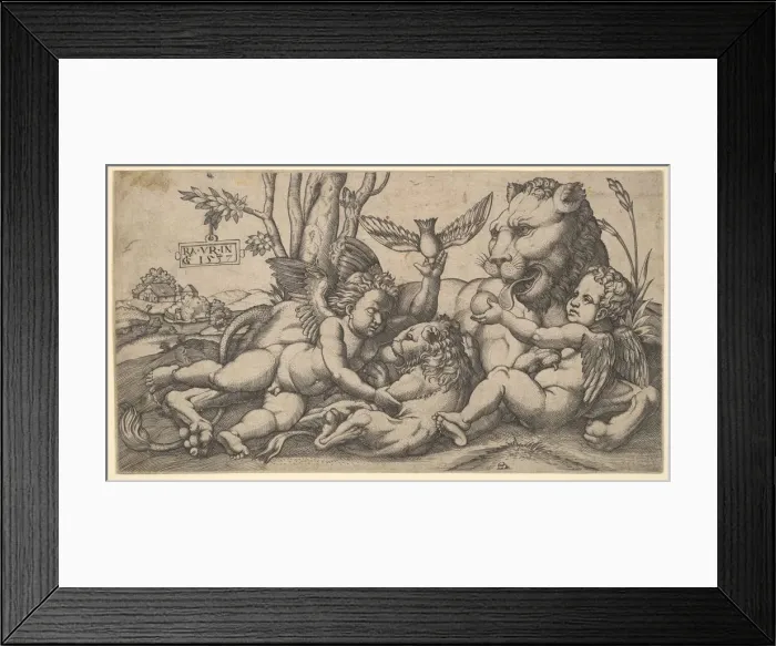 Framed Print : Putti and Lions, 1547. Creator: Master FG Framed Print : Putti and Lions, 1547. Creator: Master FG