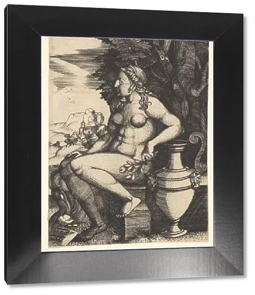Seated nude next to a vase, 1537. Creator: Master FG