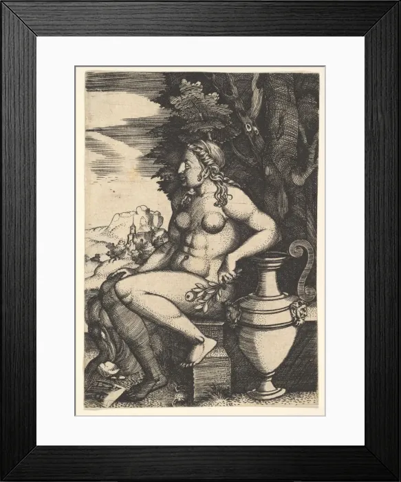 Framed Print : Seated nude next to a vase, 1537. Creator: Master FG Framed Print : Seated nude next to a vase, 1537. Creator: Master FG