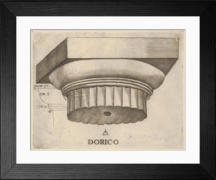 Framed Print : Doric capital with measurements, ca. 1537. Creator: Master GA Framed Print : Doric capital with measurements, ca. 1537. Creator: Master GA
