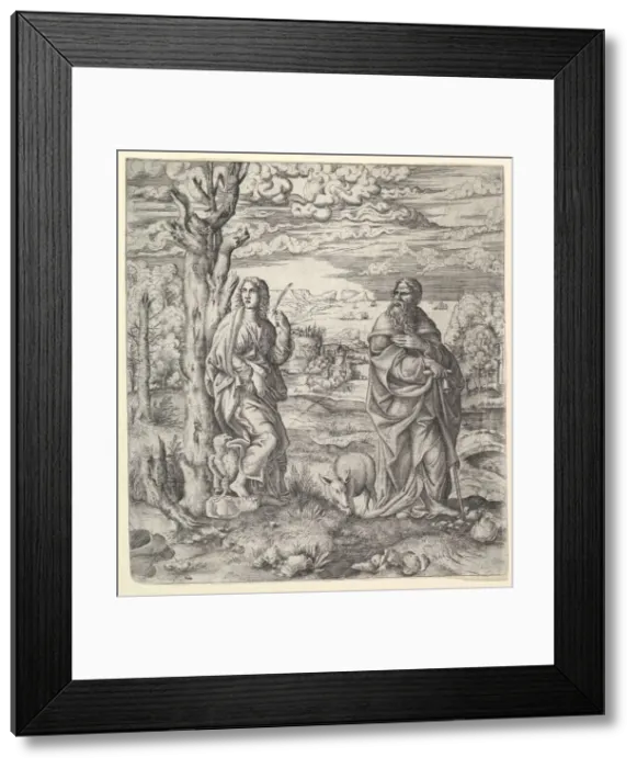 Framed Print : Saint John and Anthony in a Landscape, ca. 1544-45. Creator: Master IQV Framed Print : Saint John and Anthony in a Landscape, ca. 1544-45. Creator: Master IQV