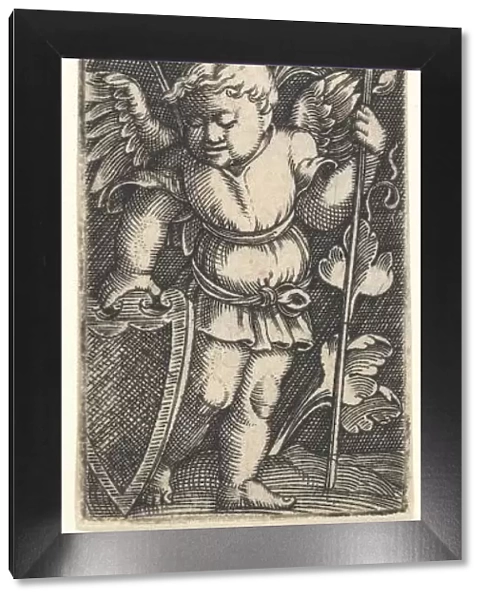 Ornament with a Genius Holding a Shield, 1536. Creator: Master MVHF