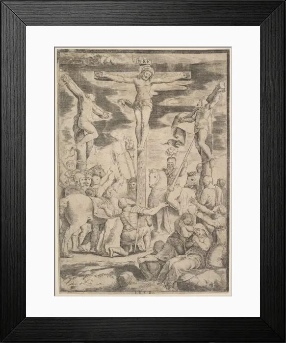 Framed Print : The conversion of the Centurion who flings his arms open before Christ on the cross, 1532 Framed Print : The conversion of the Centurion who flings his arms open before Christ on the cross, 1532