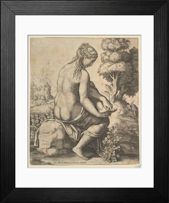 Framed Print : Venus removing a thorn from her foot, 1532. Creator: Master of the Die Framed Print : Venus removing a thorn from her foot, 1532. Creator: Master of the Die
