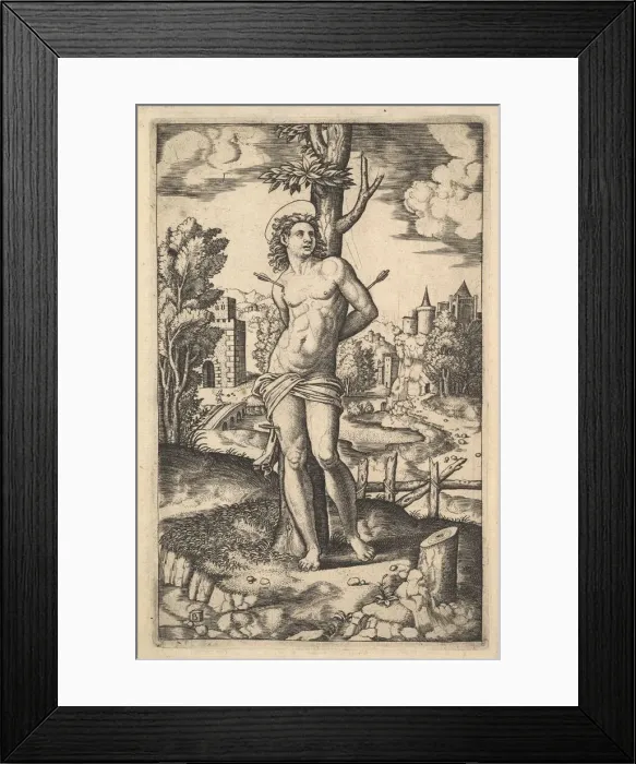 Framed Print : Saint Sebastian tied to a tree pierced by arrows, 1530-60. Creator: Master of the Die Framed Print : Saint Sebastian tied to a tree pierced by arrows, 1530-60. Creator: Master of the Die