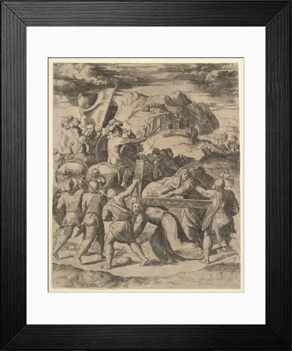 Framed Print : Christ carrying the cross surrounded by soldiers, several on horseback, 1530-60 Framed Print : Christ carrying the cross surrounded by soldiers, several on horseback, 1530-60