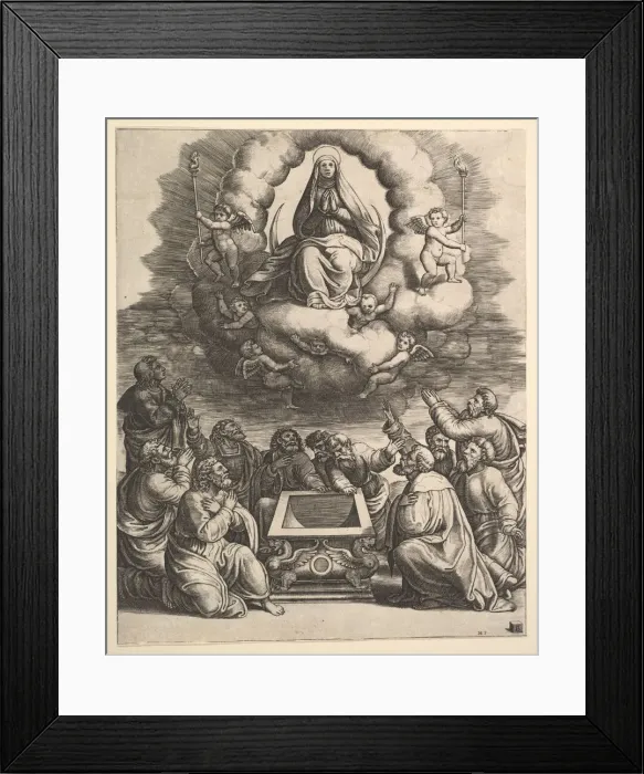 Framed Print : The Assumption of the Virgin, below the apostles surround the tomb, 1530-60 Framed Print : The Assumption of the Virgin, below the apostles surround the tomb, 1530-60