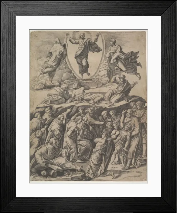 Framed Print : The Transfiguration of Christ who appears upper centre, below him various figures inclu Framed Print : The Transfiguration of Christ who appears upper centre, below him various figures inclu