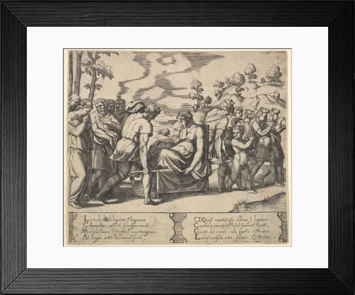 Framed Print : Plate 5: Psyche carried on a litter, from the Fable of Cupid and Psyche, 1530-60 Framed Print : Plate 5: Psyche carried on a litter, from the Fable of Cupid and Psyche, 1530-60