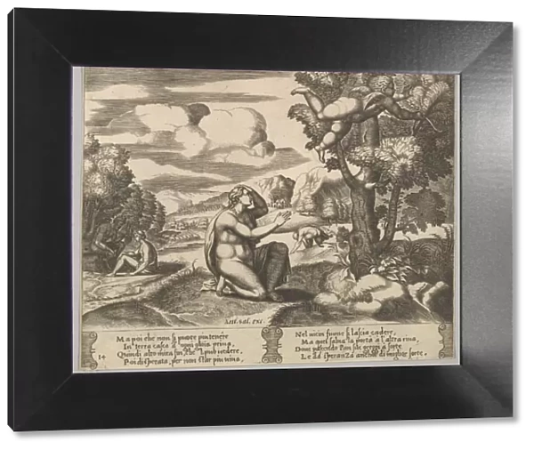 Plate 14: Cupid airborne fleeing from Psyche, from The Fable of Psyche, 1530-60