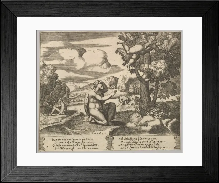 Framed Print : Plate 14: Cupid airborne fleeing from Psyche, from The Fable of Psyche, 1530-60 Framed Print : Plate 14: Cupid airborne fleeing from Psyche, from The Fable of Psyche, 1530-60