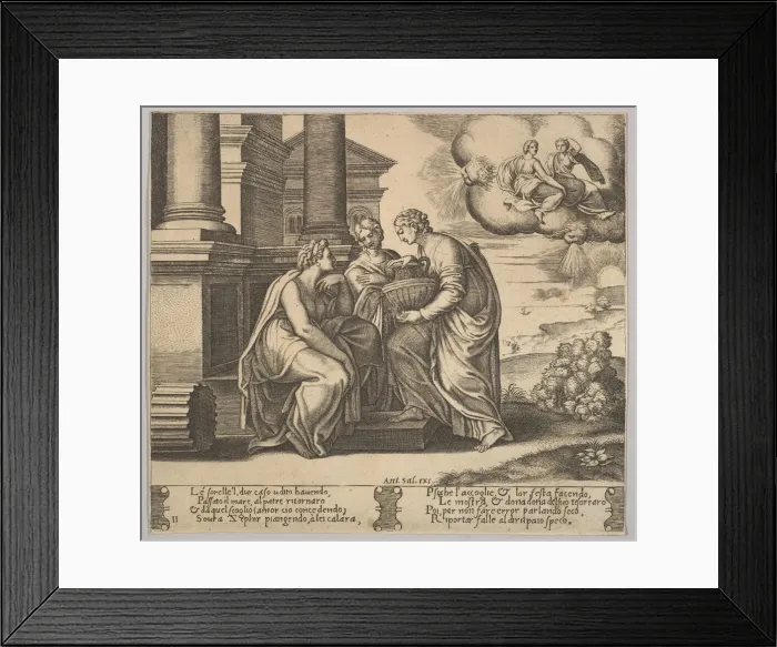 Framed Print : Plate 11: Psyche gives presents to her sisters, from The Fable of Psyche, 1530-60 Framed Print : Plate 11: Psyche gives presents to her sisters, from The Fable of Psyche, 1530-60