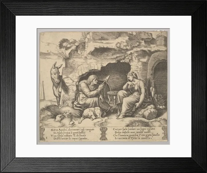 Framed Print : Plate 1: Apuleius changed into a donkey listening to the story told by the old woman sp Framed Print : Plate 1: Apuleius changed into a donkey listening to the story told by the old woman sp