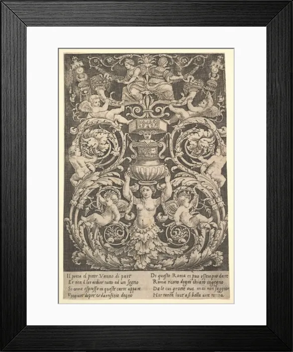Framed Print : A panel of ornament with a woman holding a vase in centre, 1532 Framed Print : A panel of ornament with a woman holding a vase in centre, 1532