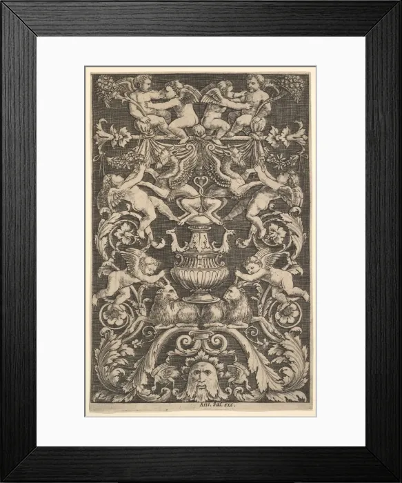 Framed Print : A panel of ornament with putti, goat and other figures, 1530-60 Framed Print : A panel of ornament with putti, goat and other figures, 1530-60