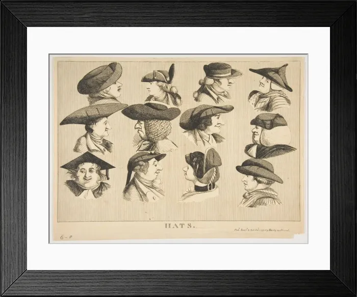 Framed Print : Hats, October 1, 1773. Creator: Matthew Darly Framed Print : Hats, October 1, 1773. Creator: Matthew Darly