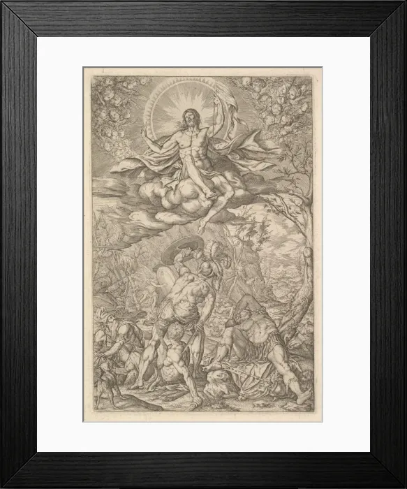 Framed Print : Resurrection of Christ, encompassed by an aureole and clouds with lines of winged putti Framed Print : Resurrection of Christ, encompassed by an aureole and clouds with lines of winged putti