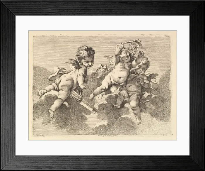 Framed Print : Three Children in Clouds, 18th century. Creator: Monogrammist DA Framed Print : Three Children in Clouds, 18th century. Creator: Monogrammist DA