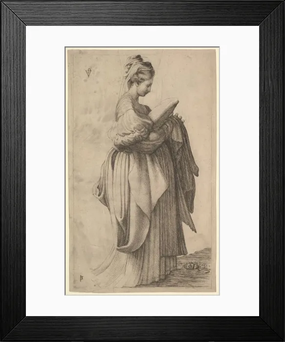 Framed Print : Female Figure holding a Cushion, 1643. Creator: Monogrammist VCP Framed Print : Female Figure holding a Cushion, 1643. Creator: Monogrammist VCP