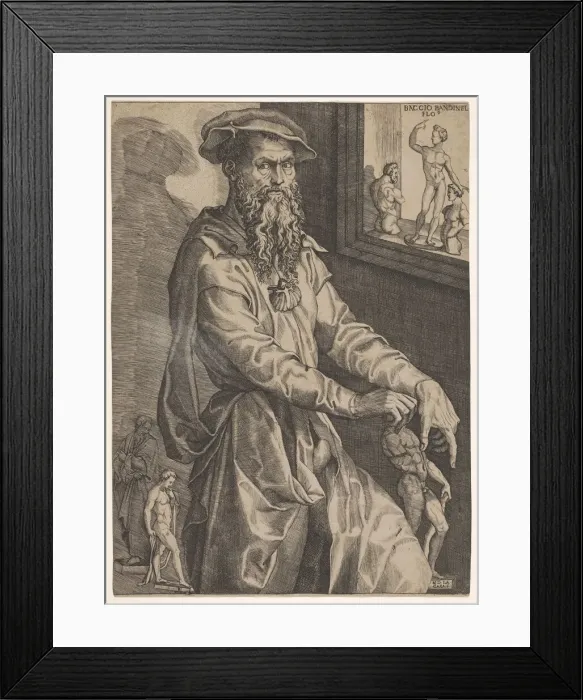 Framed Print : Portrait of Baccio Bandinelli, in three-quarter length next to a window pane contai Framed Print : Portrait of Baccio Bandinelli, in three-quarter length next to a window pane contai