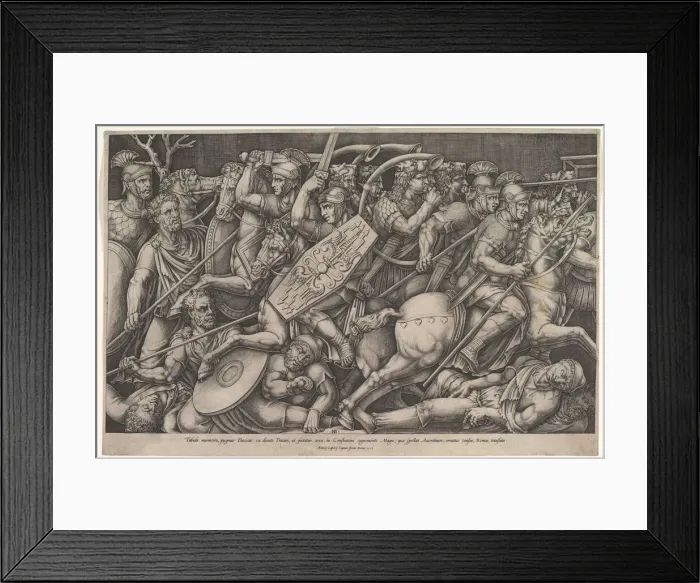 Framed Print : Roman soldiers fighting against Dacians, battle scene in shallow depth with horses Framed Print : Roman soldiers fighting against Dacians, battle scene in shallow depth with horses