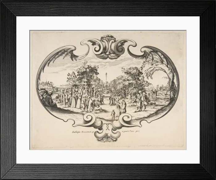 Framed Print : Fan with figures in a garden. Creator: Attributed to Nicolas Cochin (French Framed Print : Fan with figures in a garden. Creator: Attributed to Nicolas Cochin (French