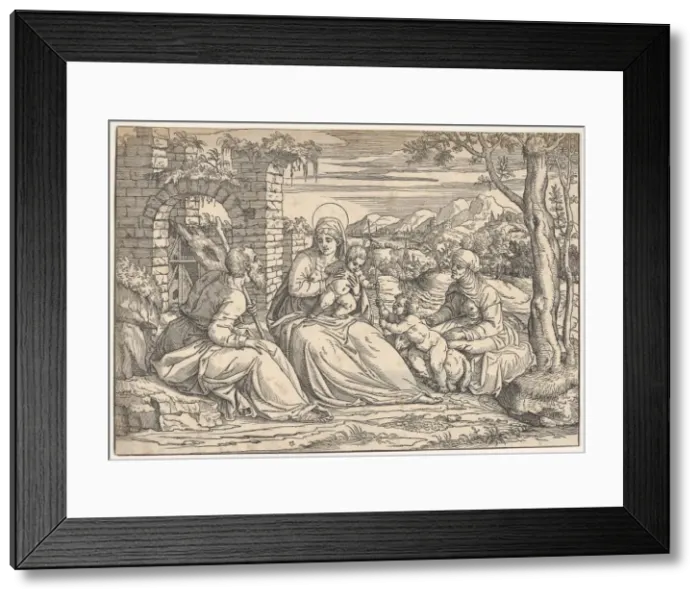 Framed Print : The Holy Family with saints Elizabeth and John, ca. 1550. Creator: Attributed to Nicolo Boldrini (Italian, Vicenza ca. 1500-after 1566 Venice) Framed Print : The Holy Family with saints Elizabeth and John, ca. 1550. Creator: Attributed to Nicolo Boldrini (Italian, Vicenza ca. 1500-after 1566 Venice)
