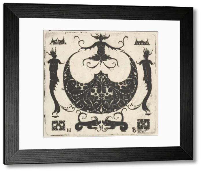 Framed Print : Lunar-shaped Ring Bezel and Grotesque Figures, ca. 1620-30. Creator: Noel Rouillard Framed Print : Lunar-shaped Ring Bezel and Grotesque Figures, ca. 1620-30. Creator: Noel Rouillard