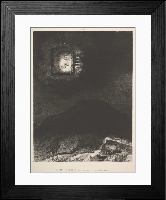 Framed Print : The vague glimmer of a head suspended in space, 1891. Creator: Odilon Redon Framed Print : The vague glimmer of a head suspended in space, 1891. Creator: Odilon Redon
