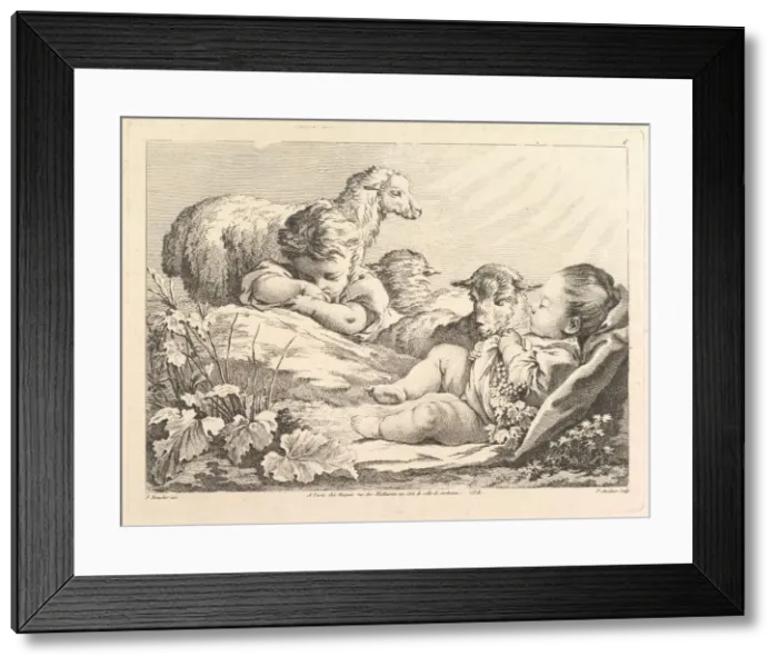 Framed Print : Two Sleeping Children With Three Sheep, 18th century. Creator: Pierre Alexandre Aveline Framed Print : Two Sleeping Children With Three Sheep, 18th century. Creator: Pierre Alexandre Aveline