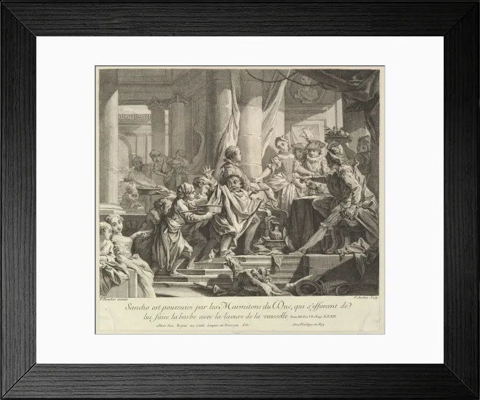 Framed Print : Sancho Pursued by the Kitchen Boys of the Duke, 18th century Framed Print : Sancho Pursued by the Kitchen Boys of the Duke, 18th century