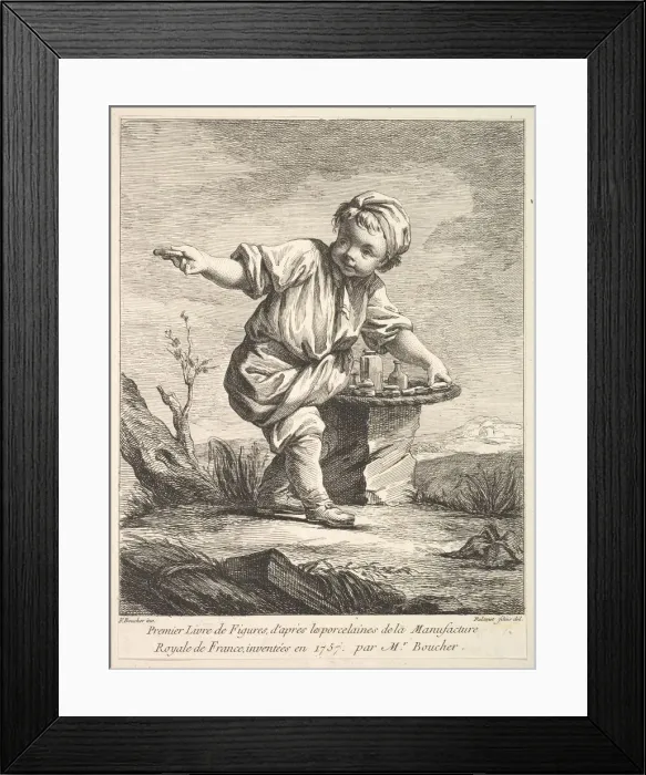 Framed Print : Frontispiece with litte boy holding a basket, from Premier Livre de Figures d aprè Framed Print : Frontispiece with litte boy holding a basket, from Premier Livre de Figures d aprè