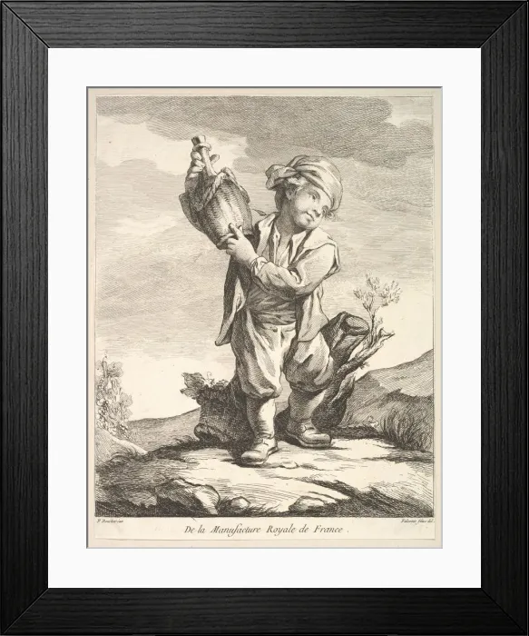 Framed Print : Little boy holding a vessel, from Premier Livre de Figures d aprè Framed Print : Little boy holding a vessel, from Premier Livre de Figures d aprè