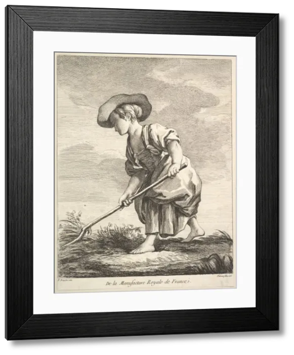 Framed Print : Little girl doing farm work, from Premier Livre de Figures d aprè Framed Print : Little girl doing farm work, from Premier Livre de Figures d aprè