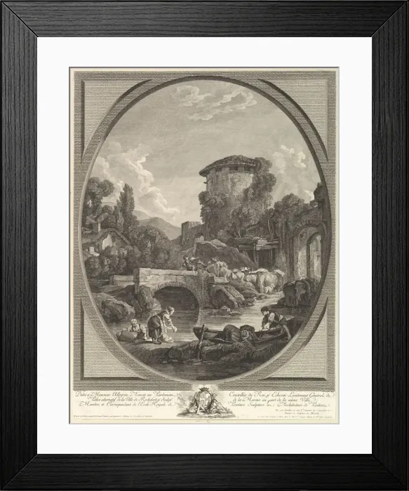 Framed Print : Paysage au Pont et au Pigeonnier (Landscape with a Bridge and a Dovecote), 18th century Framed Print : Paysage au Pont et au Pigeonnier (Landscape with a Bridge and a Dovecote), 18th century
