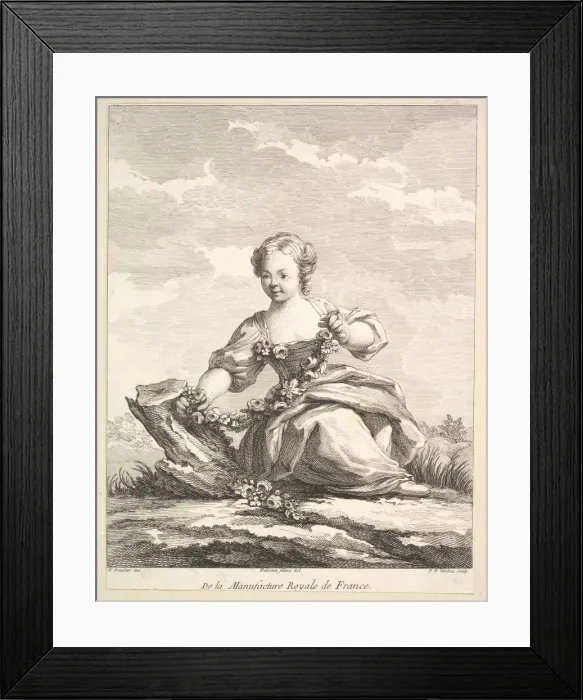 Framed Print : Little girl holding a garland of flowers, from Deuxieme Livre de Figures d aprè Framed Print : Little girl holding a garland of flowers, from Deuxieme Livre de Figures d aprè