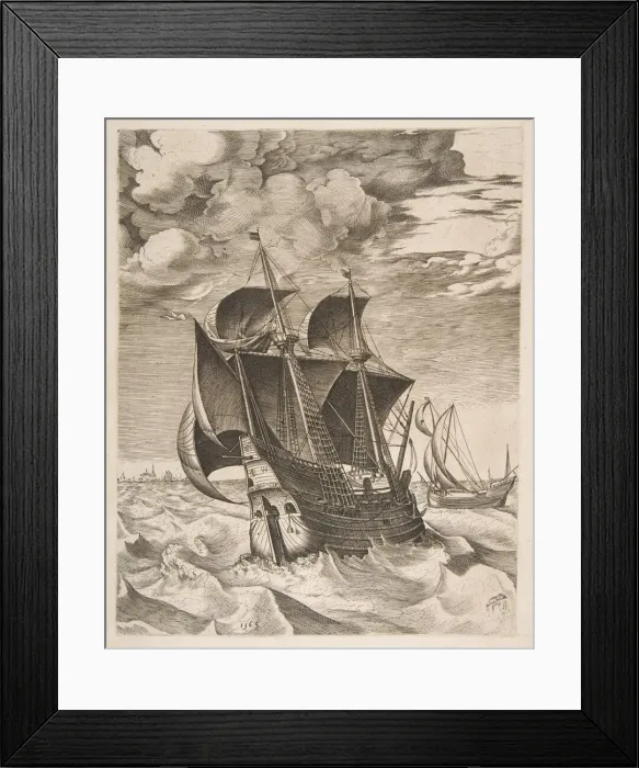 Framed Print : A Dutch Hulk and a Boeier from The Sailing Vessels, 1565 Framed Print : A Dutch Hulk and a Boeier from The Sailing Vessels, 1565