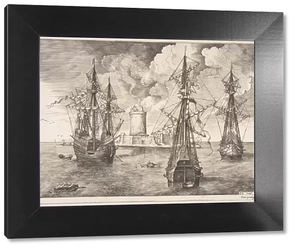 Four-master and Two Three-masters Anchored near a Fortified Island from The Sailing Ves